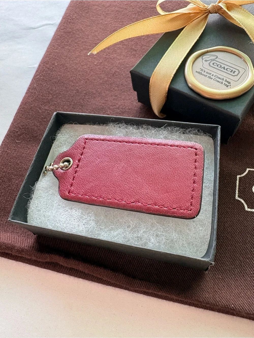 Y2K Large 2.5” Coach Burgundy Oxblood Leather Vintage Hang Tag Bag Charm Key Fob